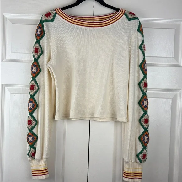 We The Free Crochet Granny Square Sleeve Boho Top Size Large - Picture 3 of 12